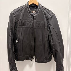 Harley-Davidson Black Perforated Leather Bomber Jacket